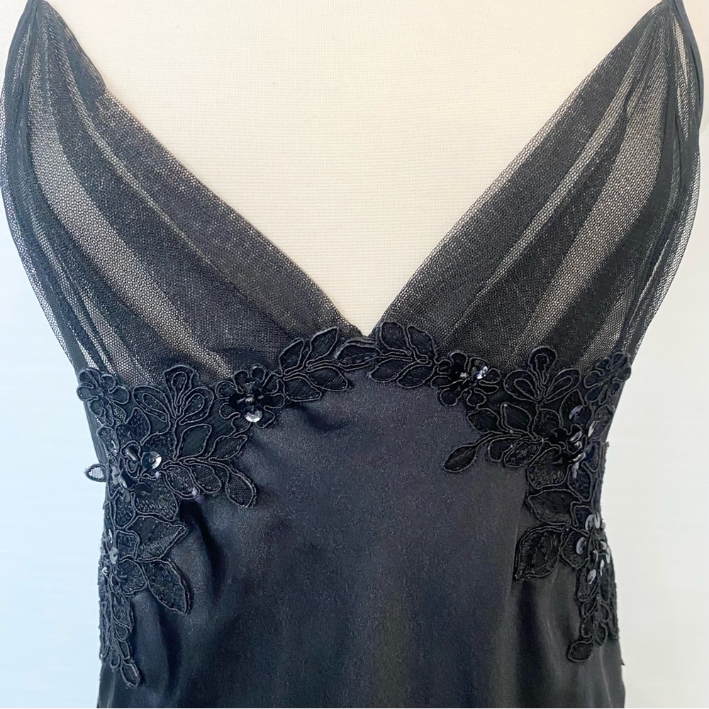 🌺SOLD🌺 Y2K Frederick’s of Hollywood Silky Sheer Black Maxi Gown Slip Dress - Picture 3 of 10